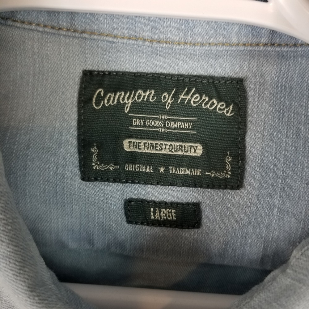 Canyon of Heroes Mens Light Wash Denim Eagle Graphic Western Pearl‎ Snap Shirt L - Picture 3 of 7